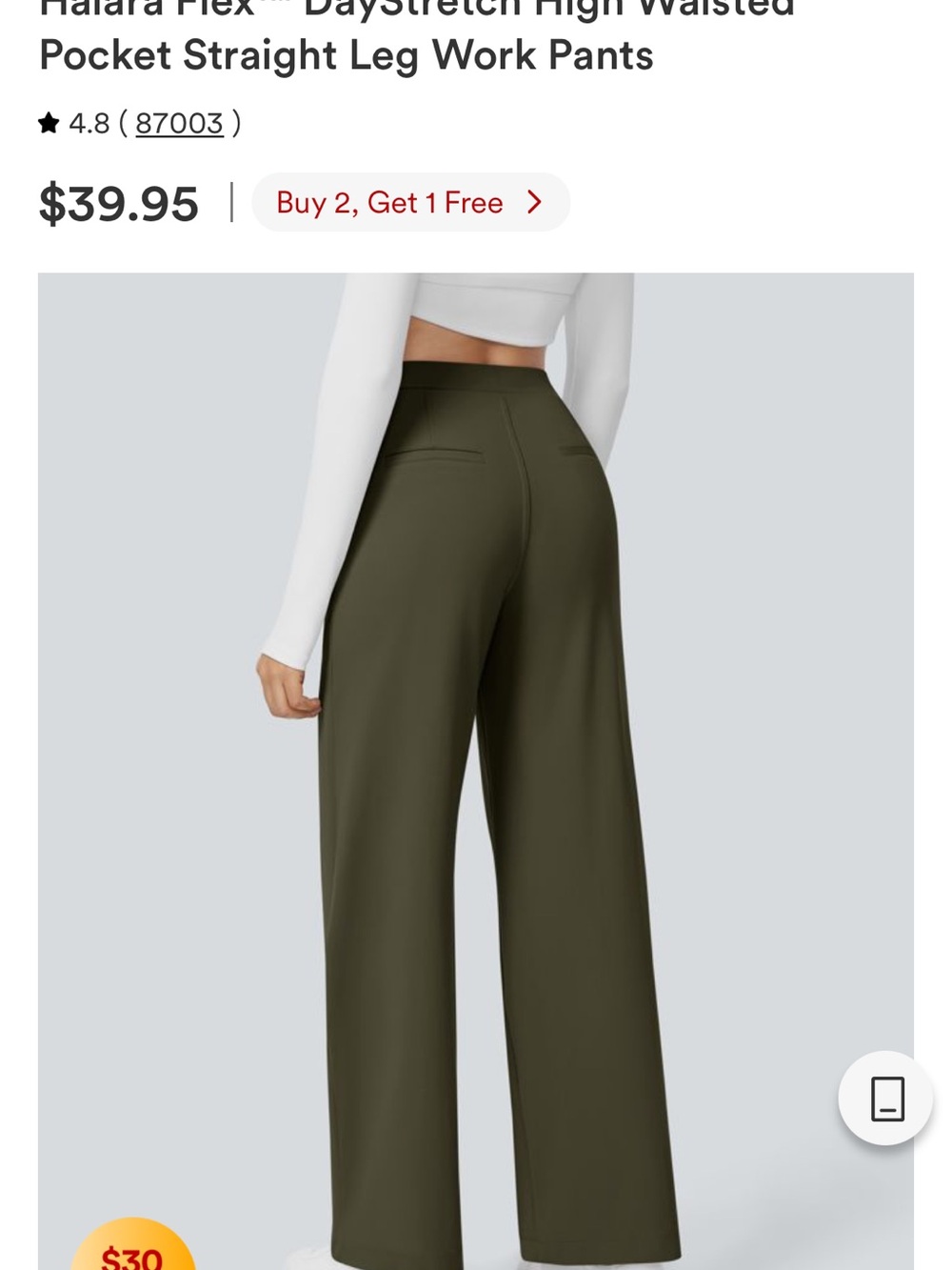 HALARA Olive High-Rise Wide Leg Work Trousers